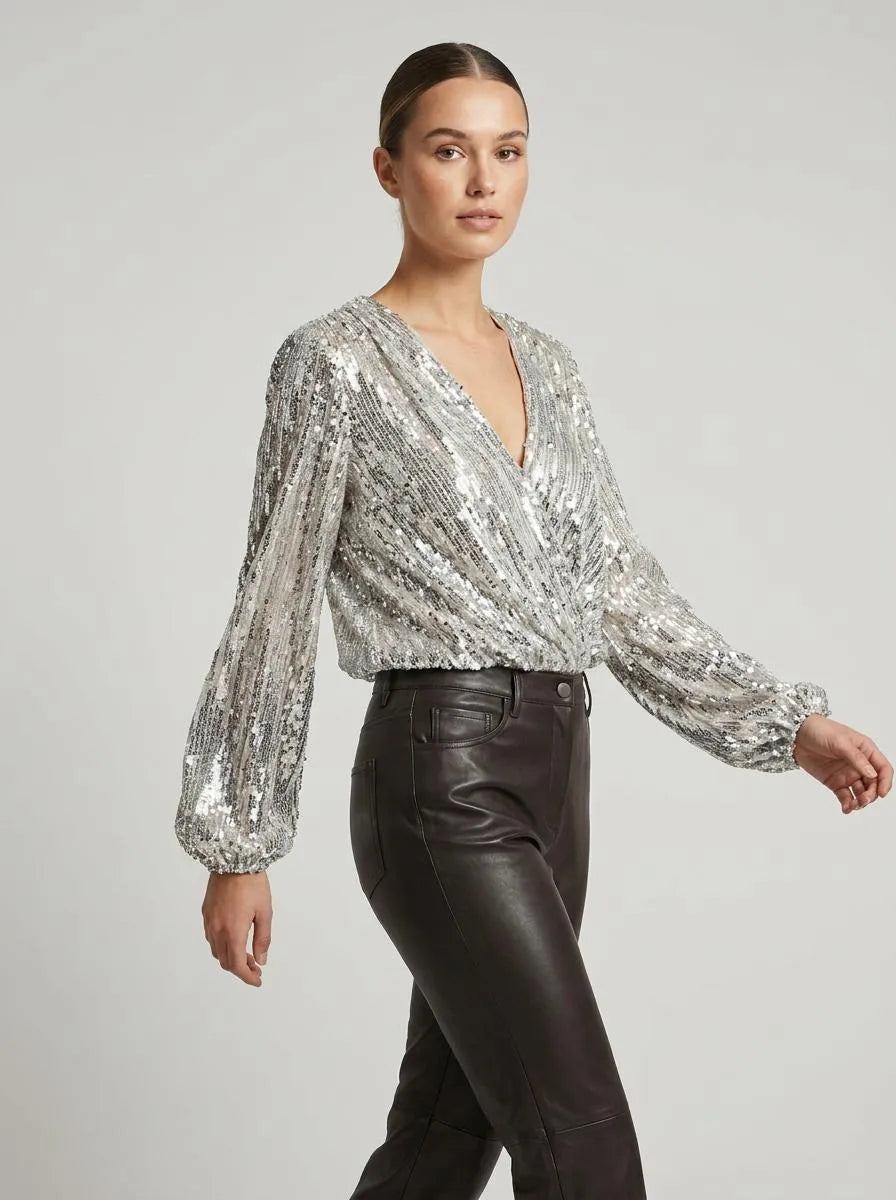 Blouse Women V-Neck Sequin – Party