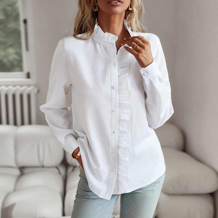 Shirt Women Ruffled Stand-Up Collar – Office