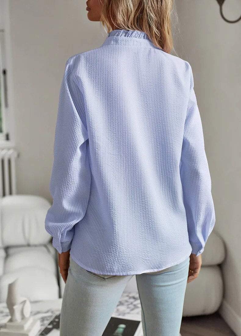 Shirt Women Ruffled Stand-Up Collar – Office