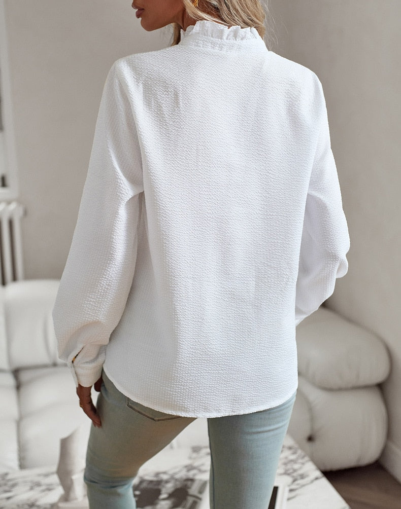Shirt Women Ruffled Stand-Up Collar – Office