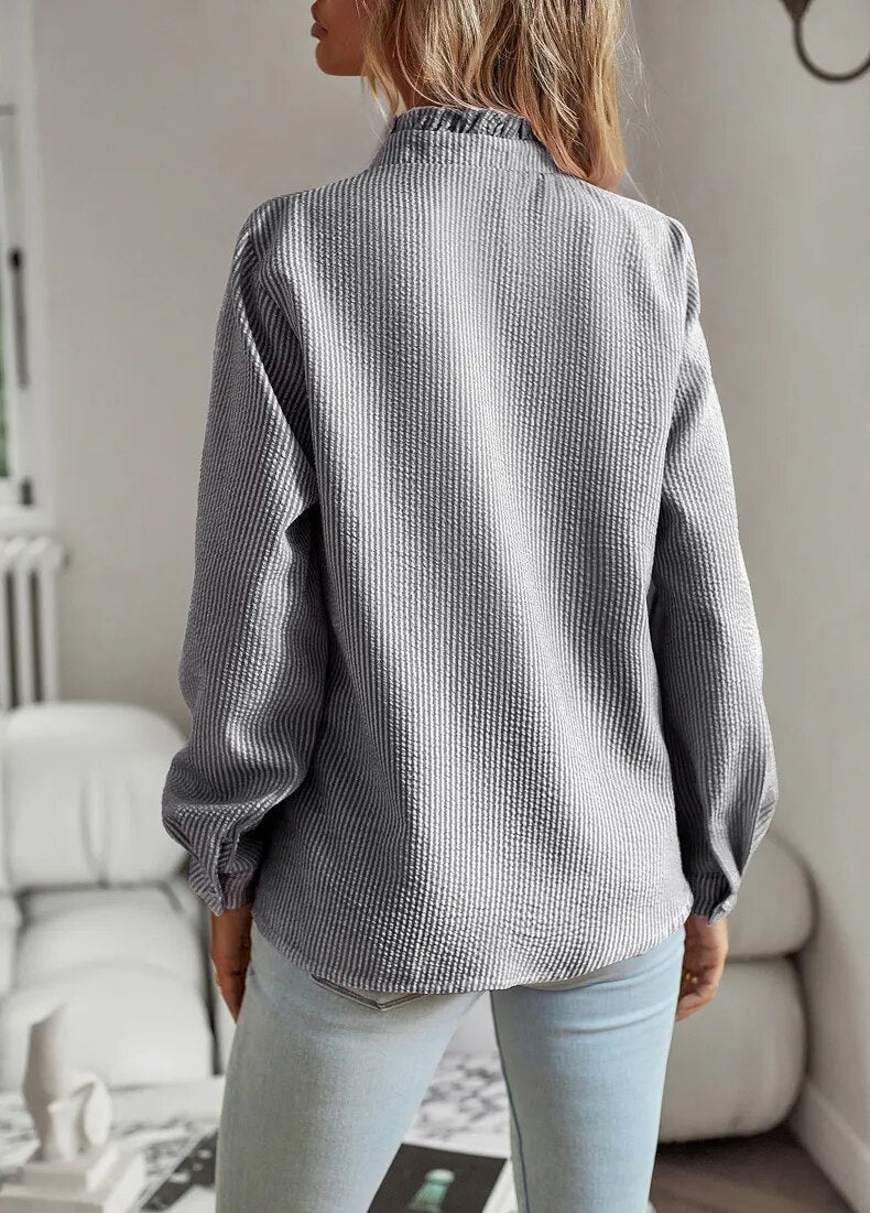 Shirt Women Ruffled Stand-Up Collar – Office