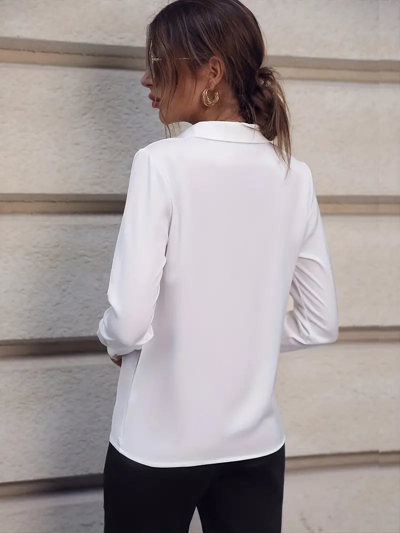 Blouse Women V-Neck Long Sleeve Collared – Office