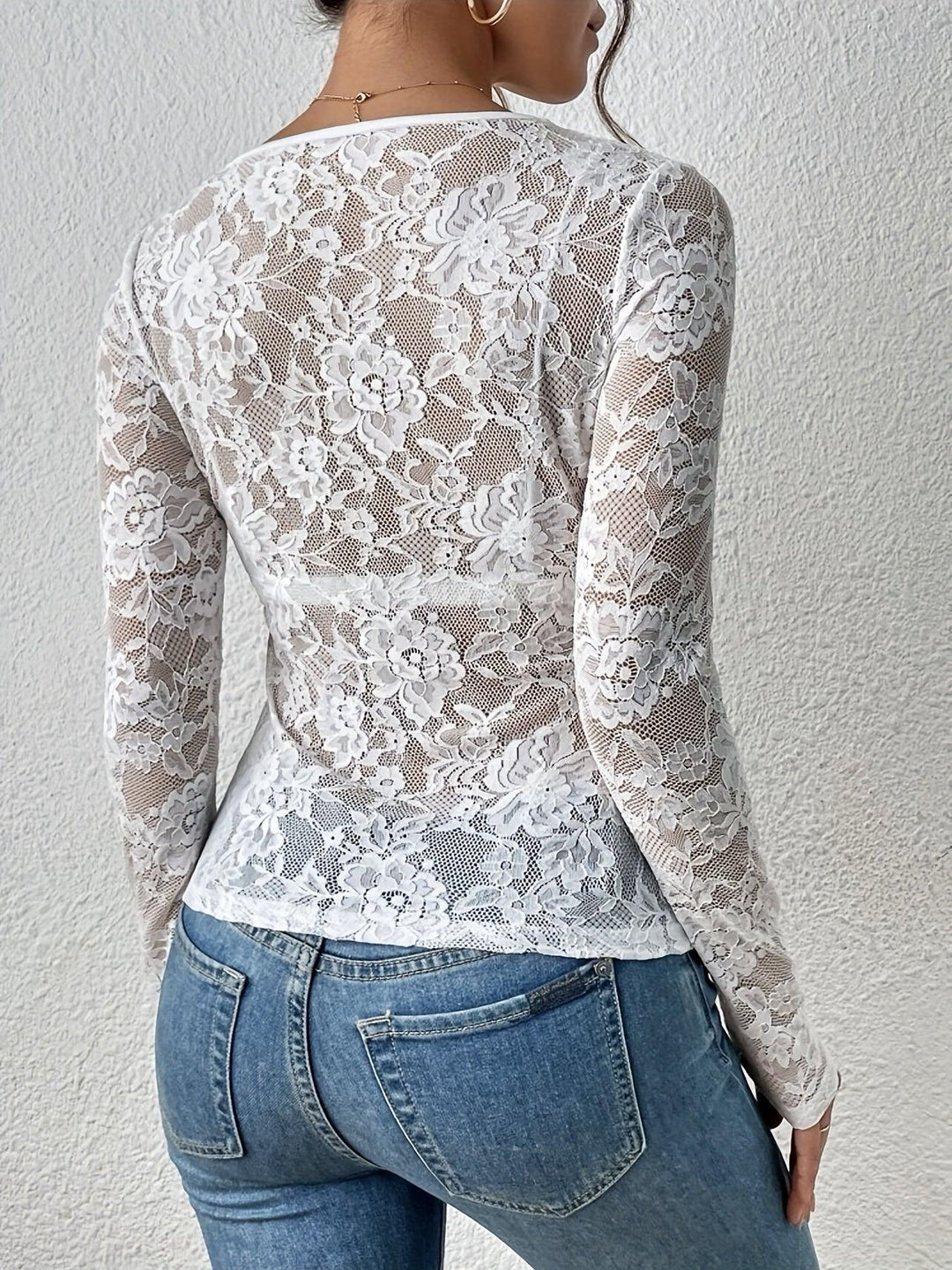Bodysuit Women Lace Long Sleeve Deep Neckline – Party