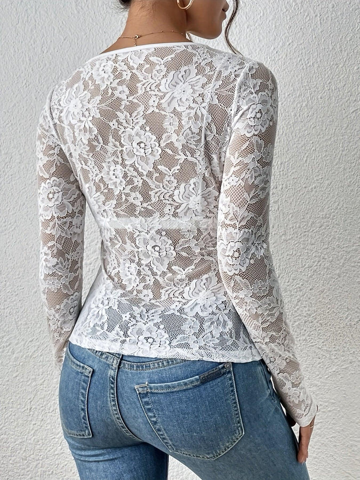 Bodysuit Women Lace Long Sleeve Deep Neckline – Party