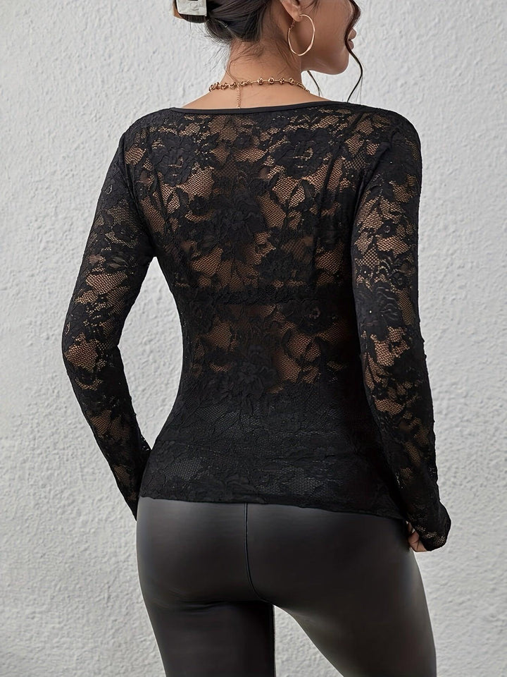 Bodysuit Women Lace Long Sleeve Deep Neckline – Party