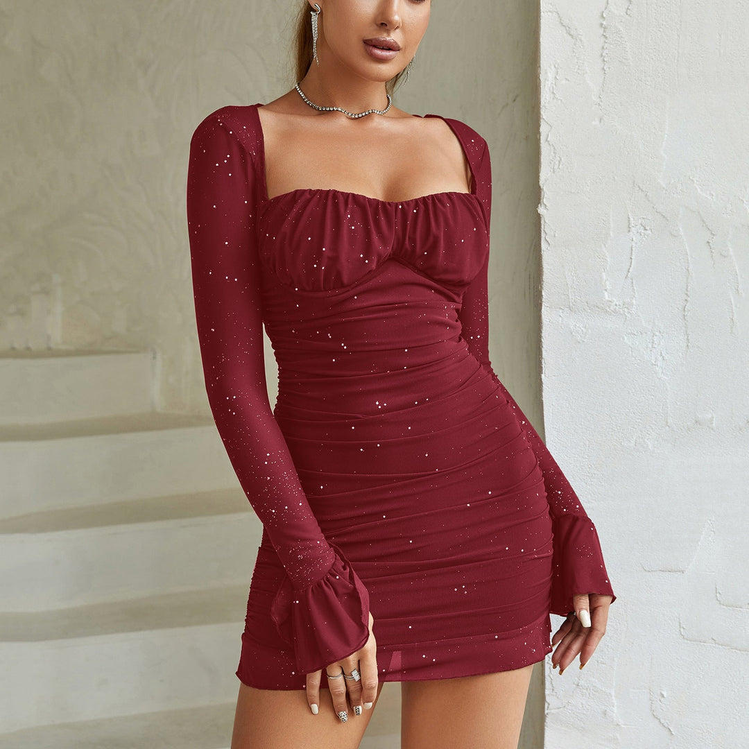 Dress Women Bodycon Mini Mesh Square Neck – Party