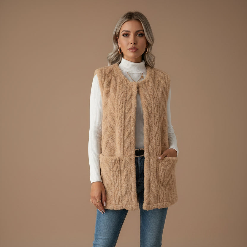 Gilet Women Fleece Check Pattern Sleeveless – Casual