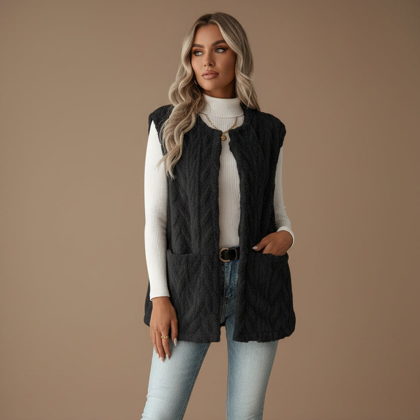 Gilet Women Fleece Check Pattern Sleeveless – Casual