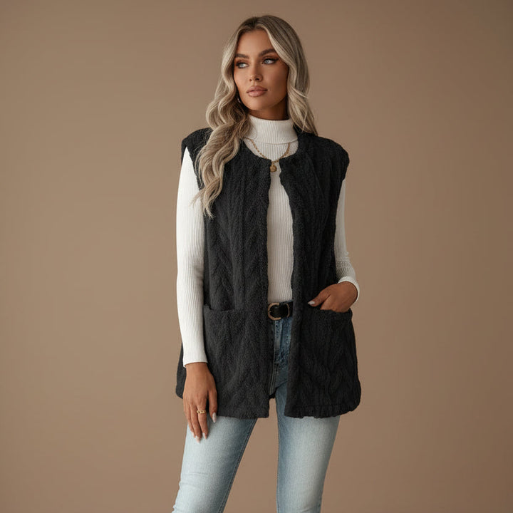 Gilet Women Fleece Check Pattern Sleeveless – Casual