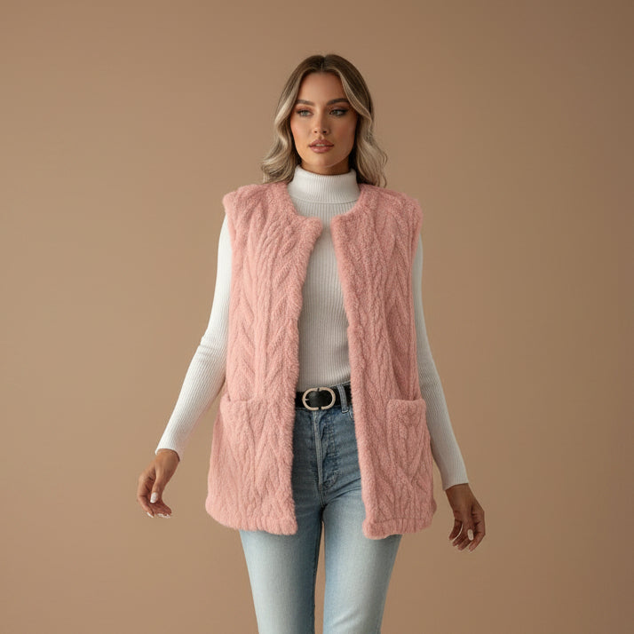Gilet Women Fleece Check Pattern Sleeveless – Casual