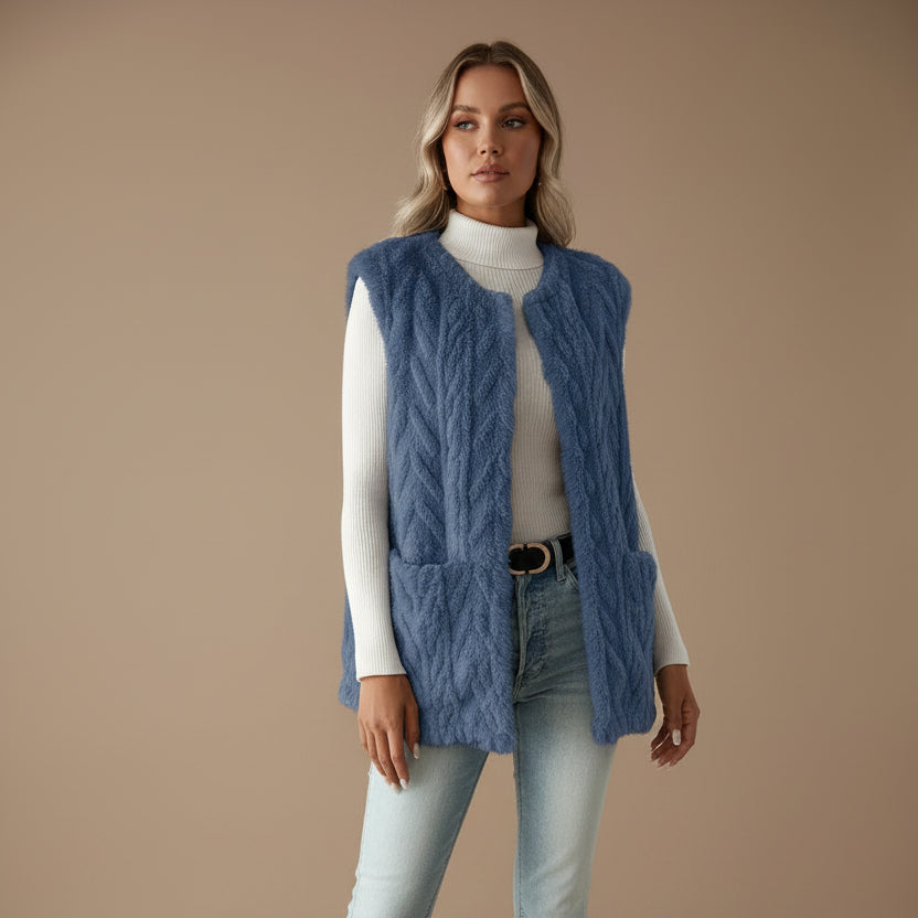 Gilet Women Fleece Check Pattern Sleeveless – Casual