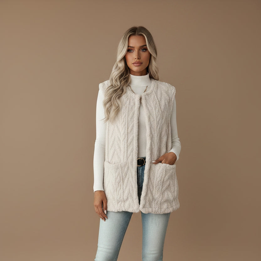 Gilet Women Fleece Check Pattern Sleeveless – Casual