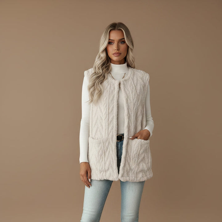 Gilet Women Fleece Check Pattern Sleeveless – Casual