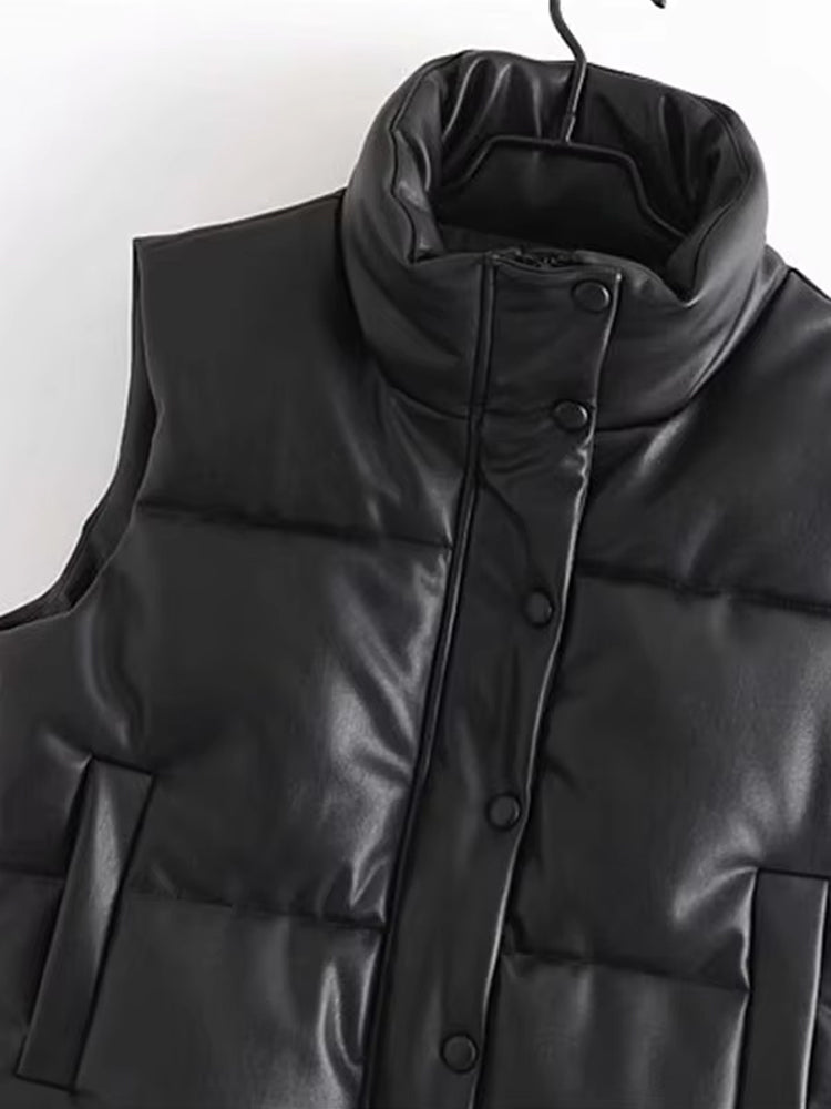 Gilet Women Casual Faux Leather Sleeveless – Casual
