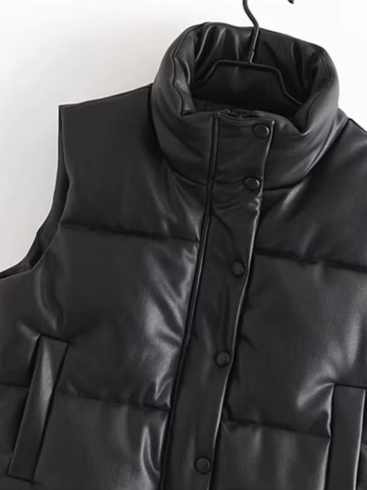 Gilet Women Casual Faux Leather Sleeveless – Casual