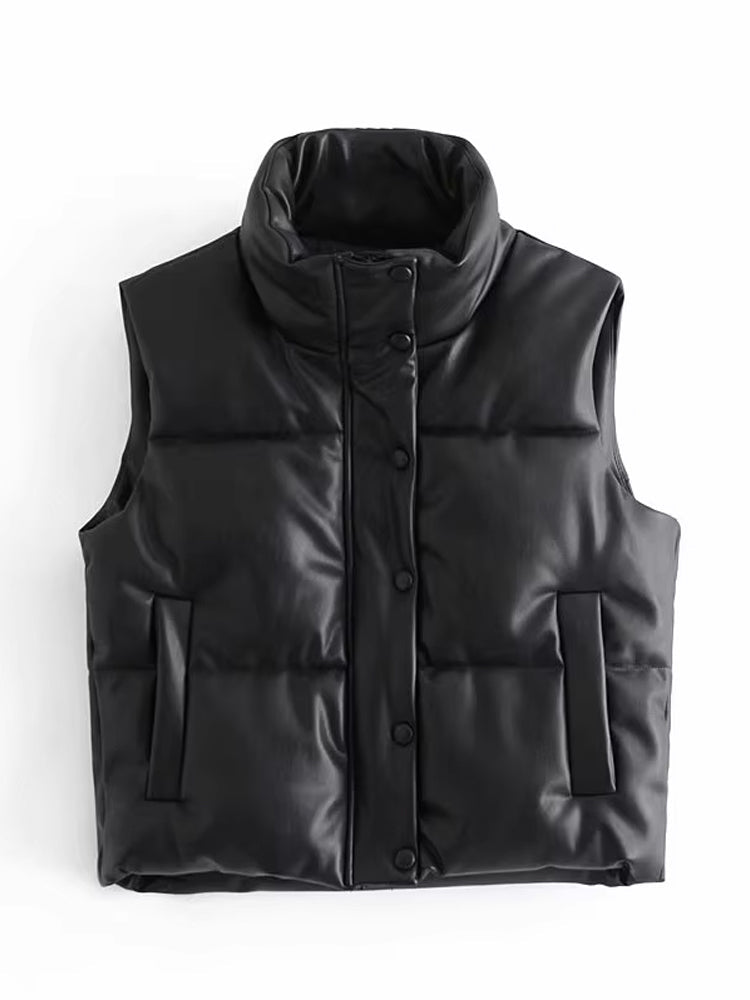 Gilet Women Casual Faux Leather Sleeveless – Casual