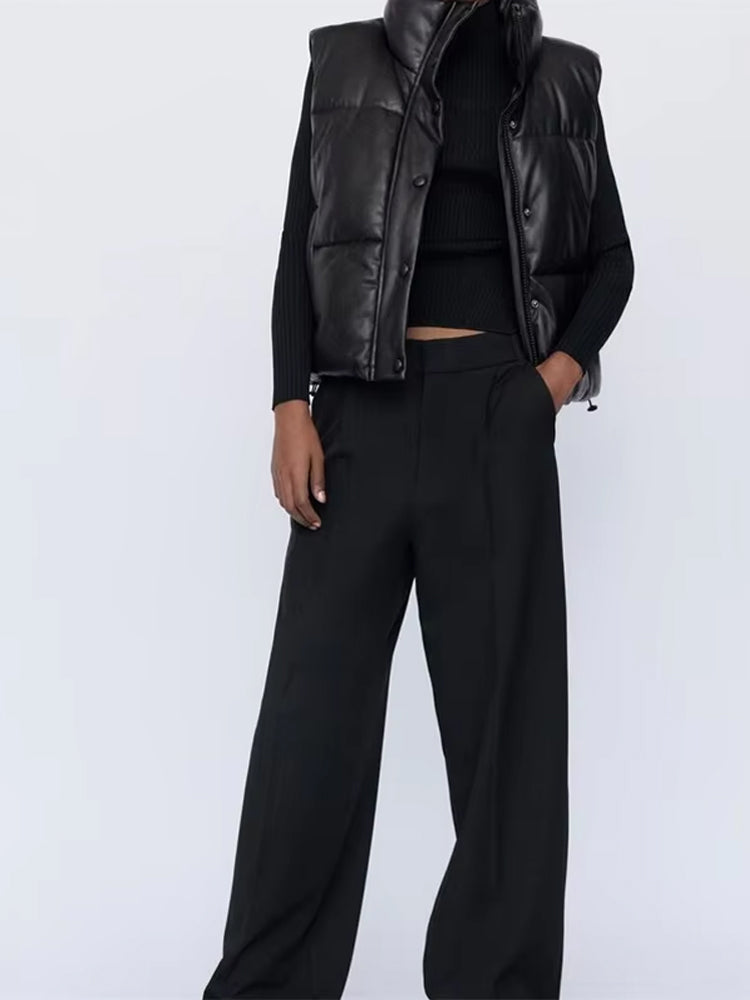 Gilet Women Casual Faux Leather Sleeveless – Casual