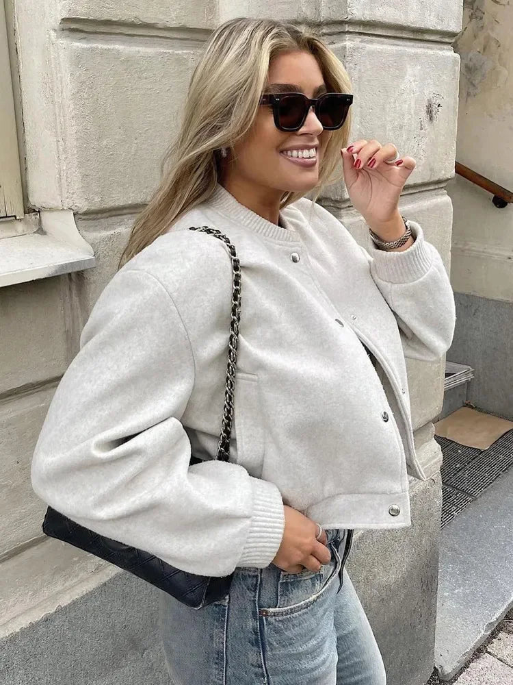 Jacket Women Cropped with Press Studs – Casual