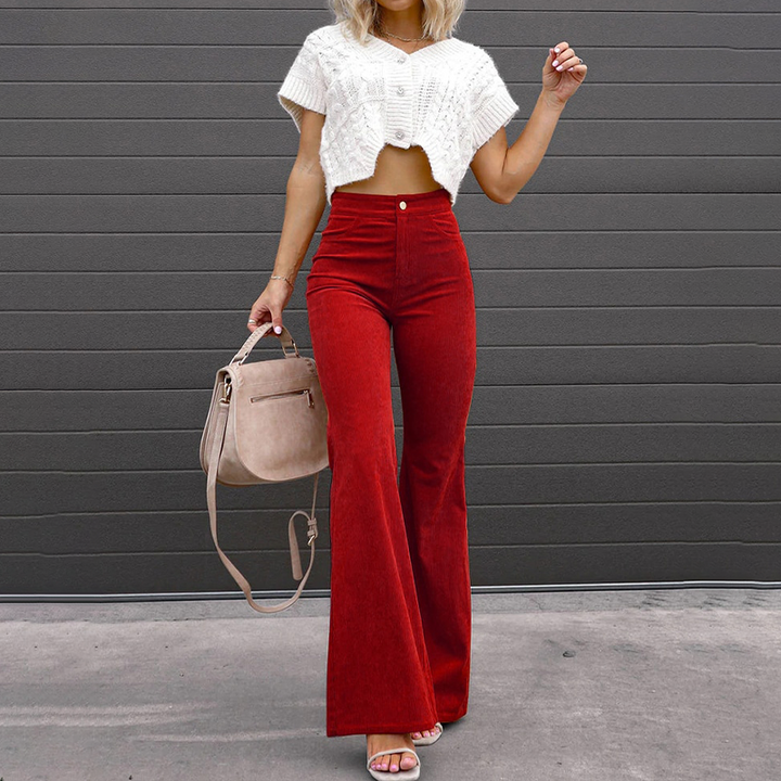 Trousers Women Flared High Waist Corduroy – Casual