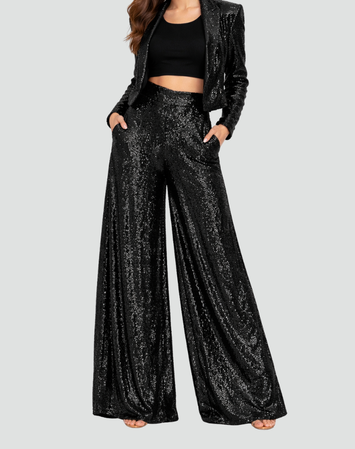 Trousers Women Wide Leg High Waist Shiny – Party