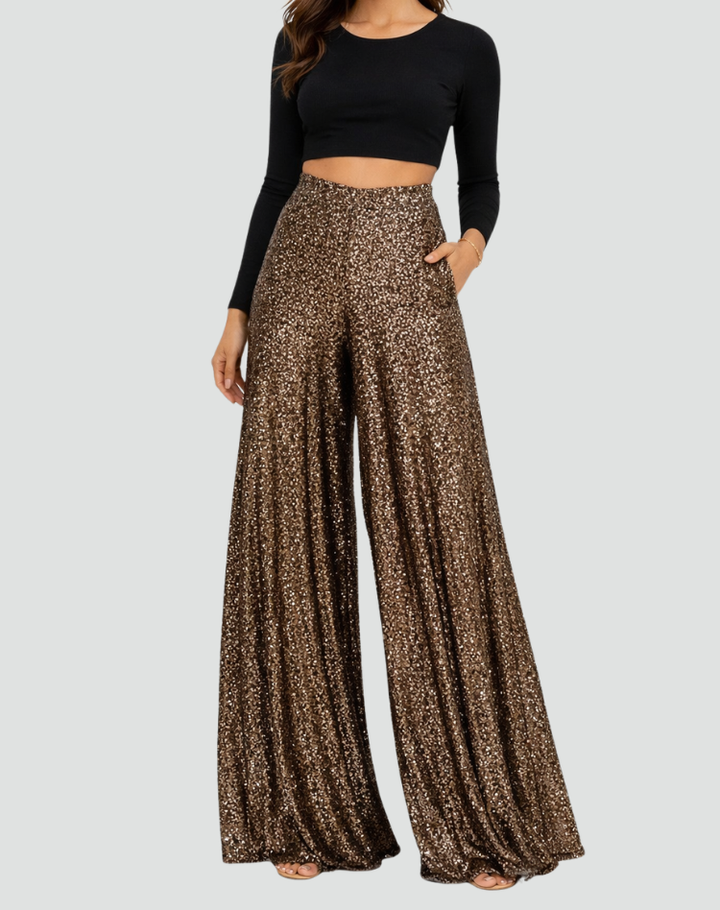 Trousers Women Wide Leg High Waist Shiny – Party