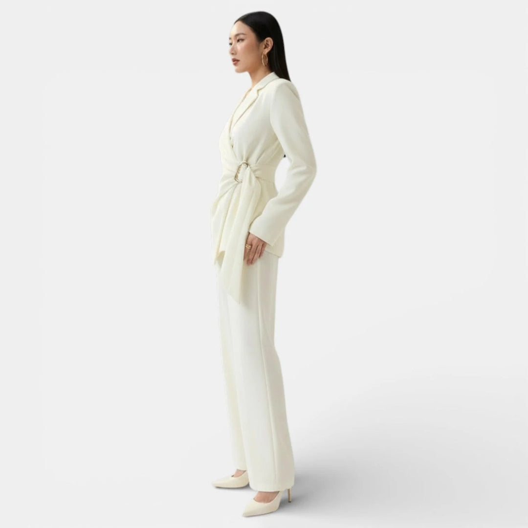Trousersuit Women Double-Breasted Blazer Wide Trousers – Business
