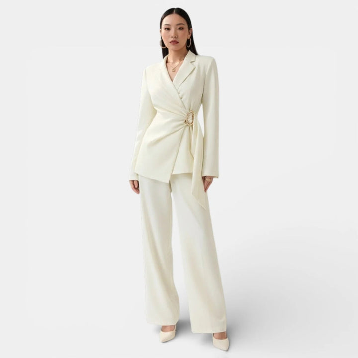 Trousersuit Women Double-Breasted Blazer Wide Trousers – Business
