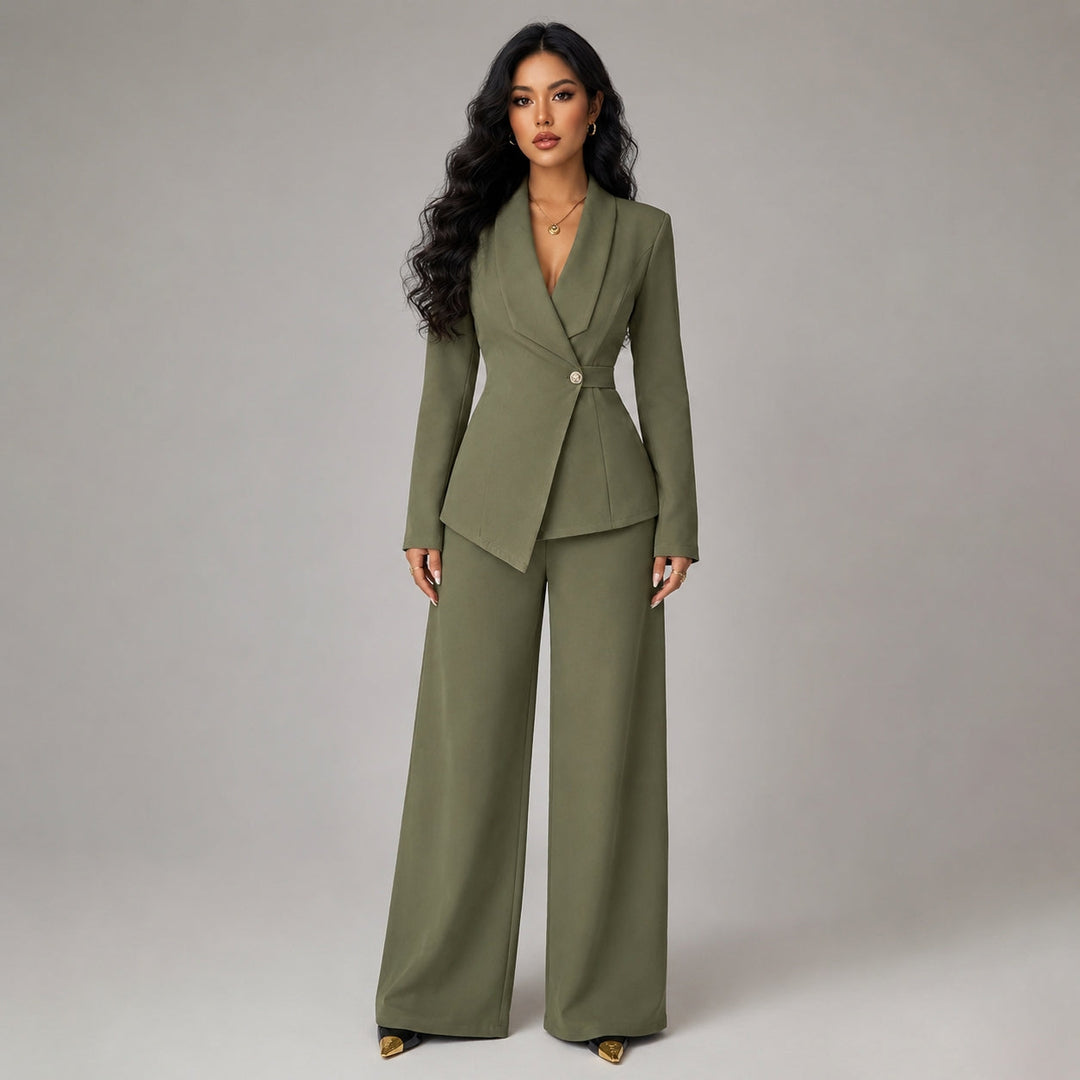 Blazer Women Wrap Tailored Wide Leg – Business