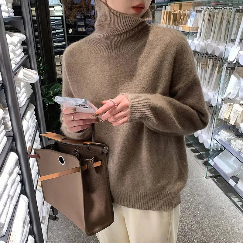 Jumper Women Classic Turtleneck Polyester – Winter