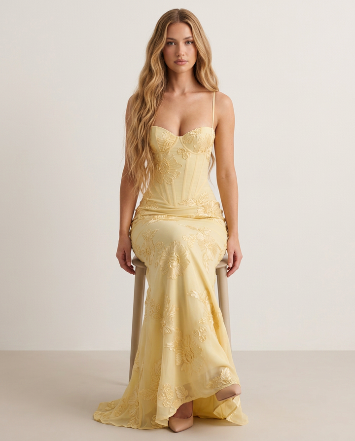 Dress Women Floral Print Corset Maxi – Party