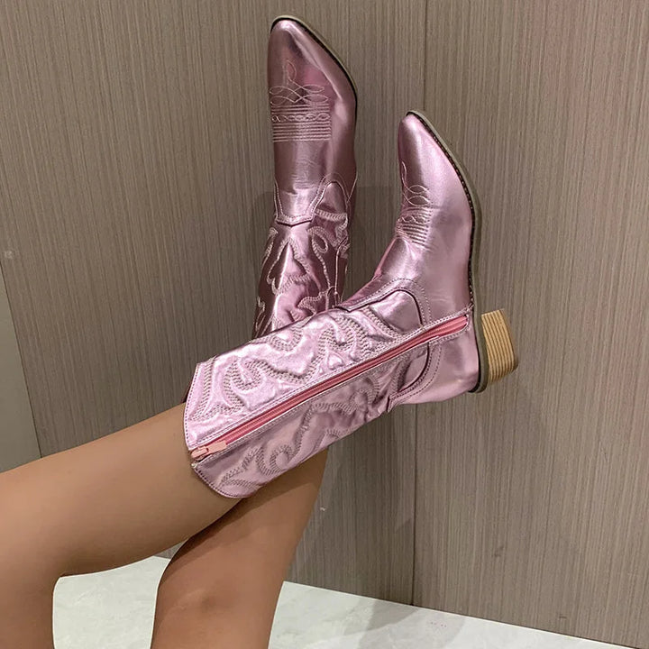 Boots Women Metallic Embroidered Side Zip – Party