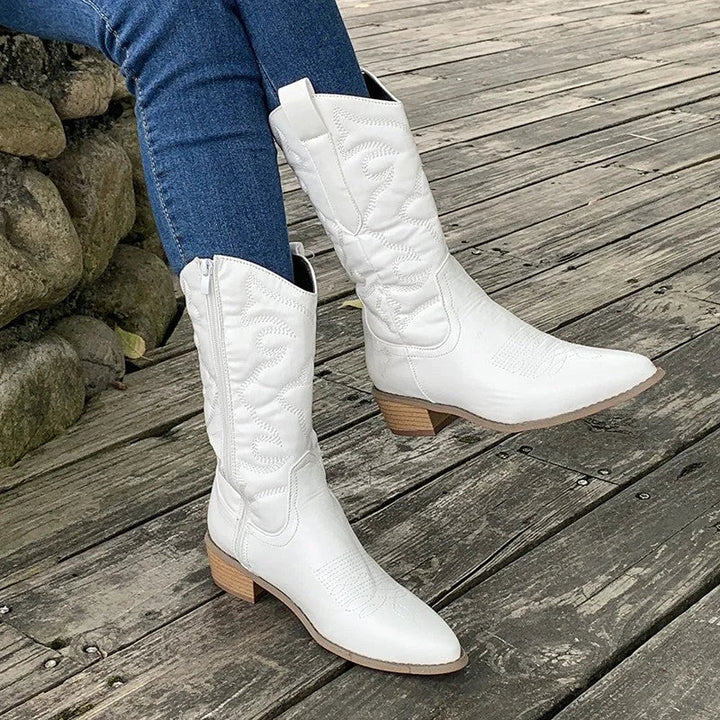 Boots Women Metallic Embroidered Side Zip – Party