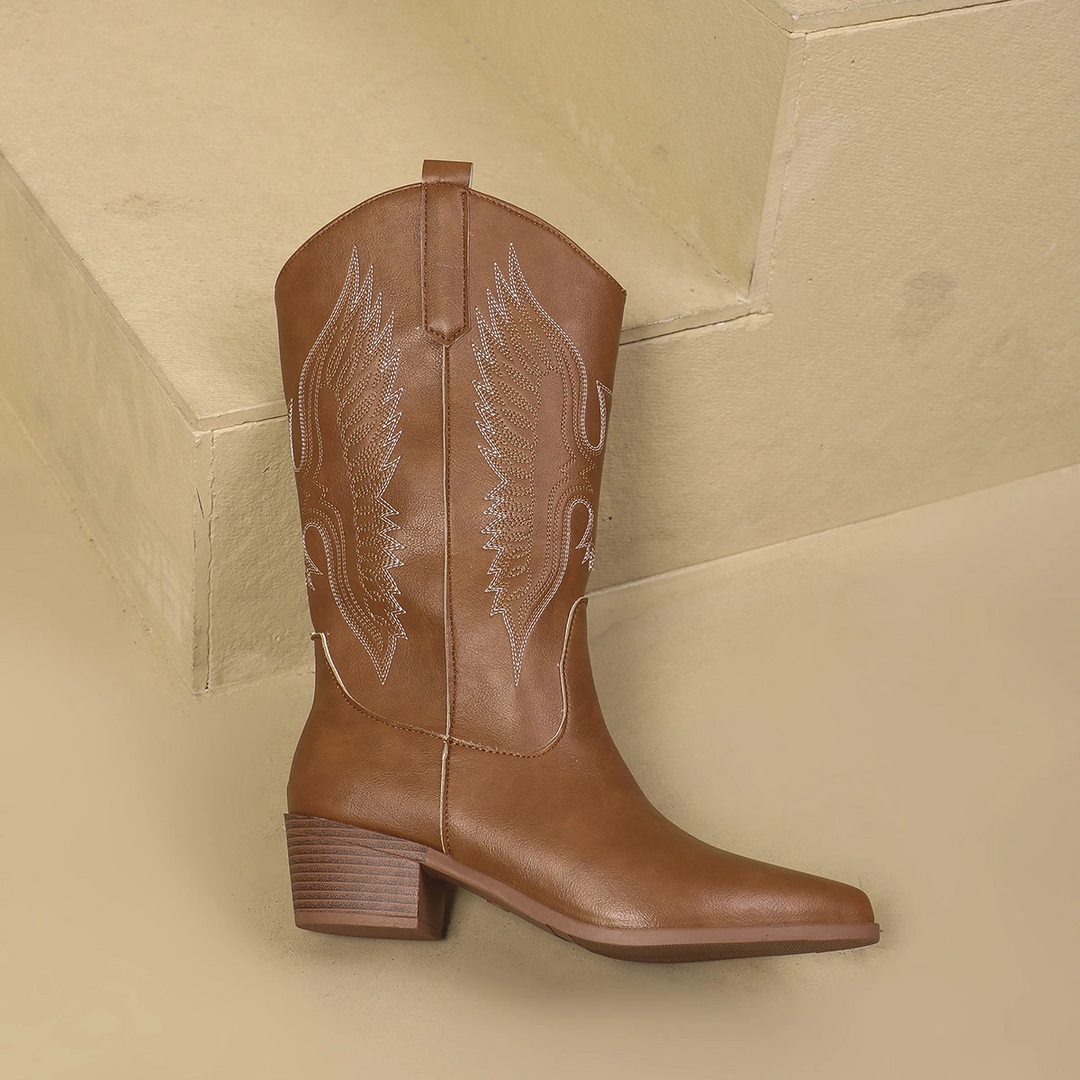 Boots Women Mid-Height Cowboy Block Heel – Casual
