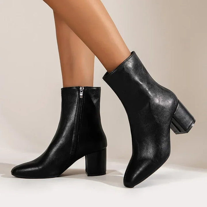 Boots Women Block Heel Ankle with Zipper – Casual