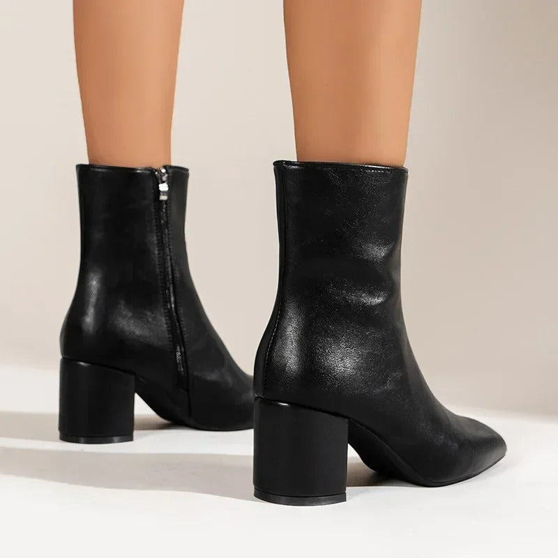 Boots Women Block Heel Ankle with Zipper – Casual