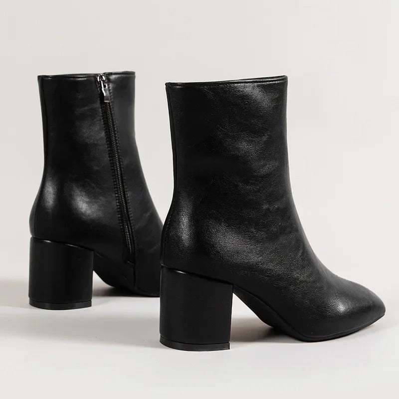 Boots Women Block Heel Ankle with Zipper – Casual
