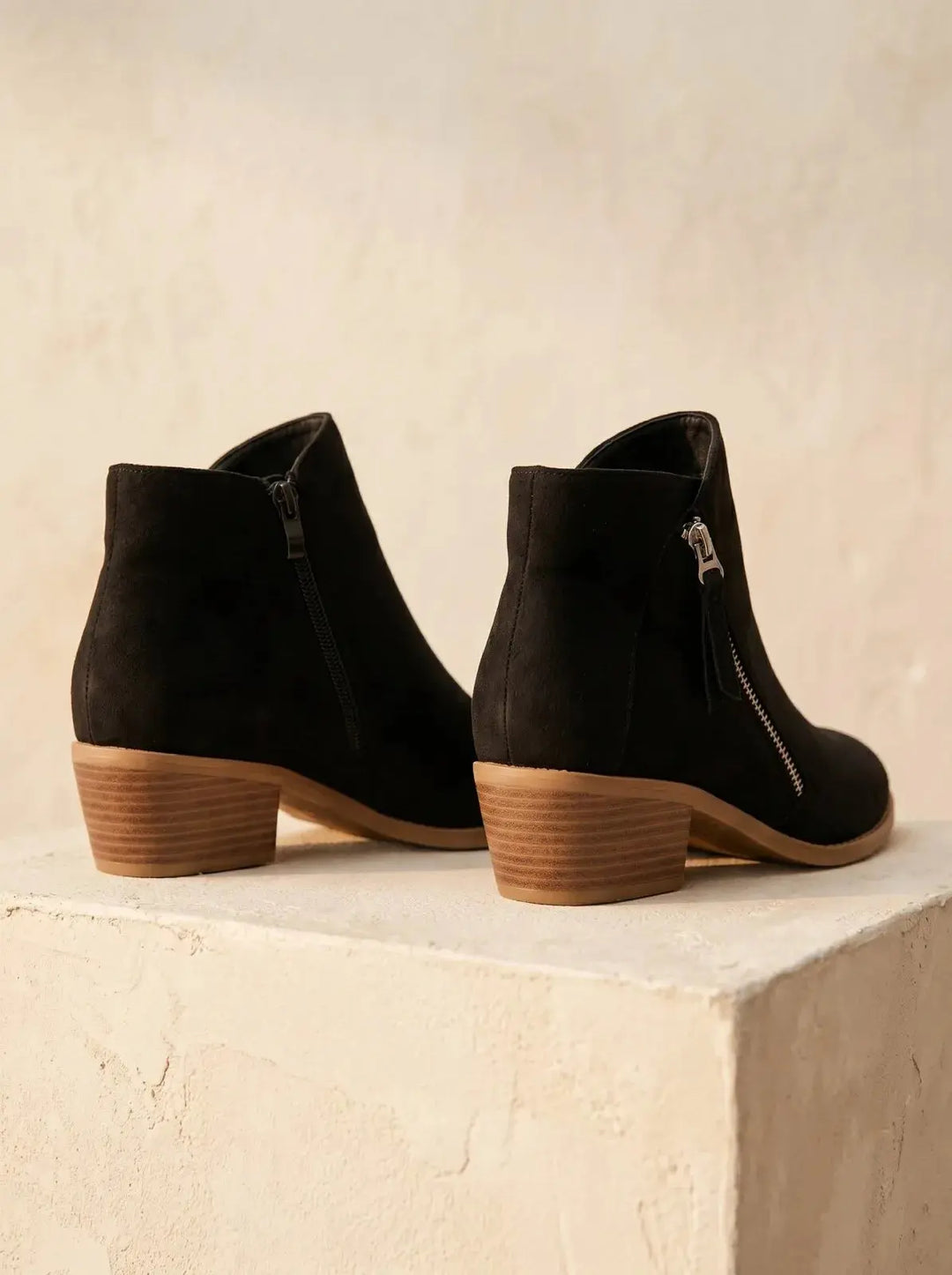 Ankle Boots Women Low Block Heel Side Zip – Casual
