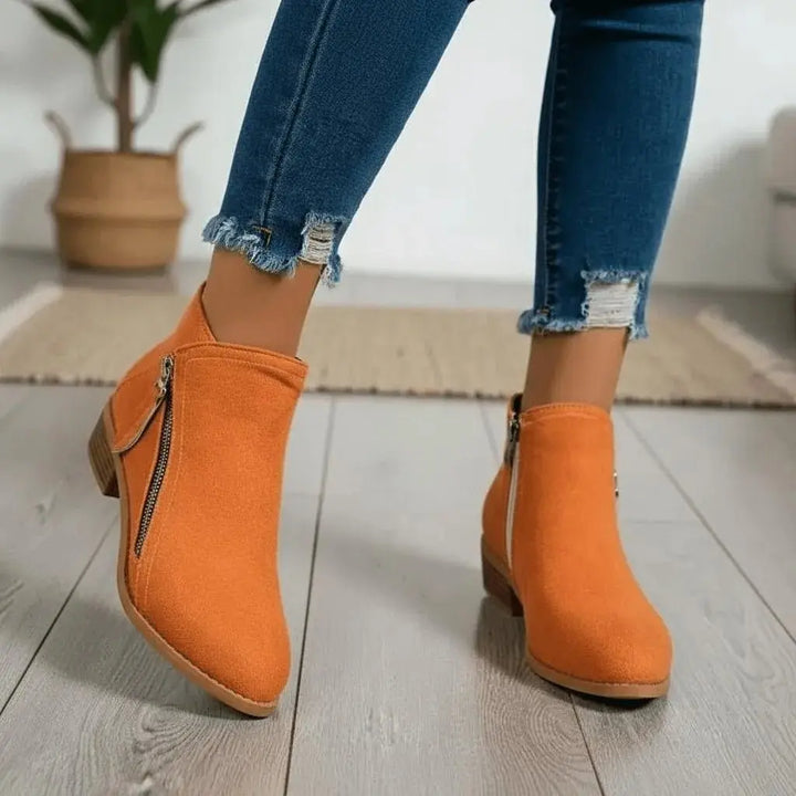 Ankle Boots Women Low Block Heel Side Zip – Casual