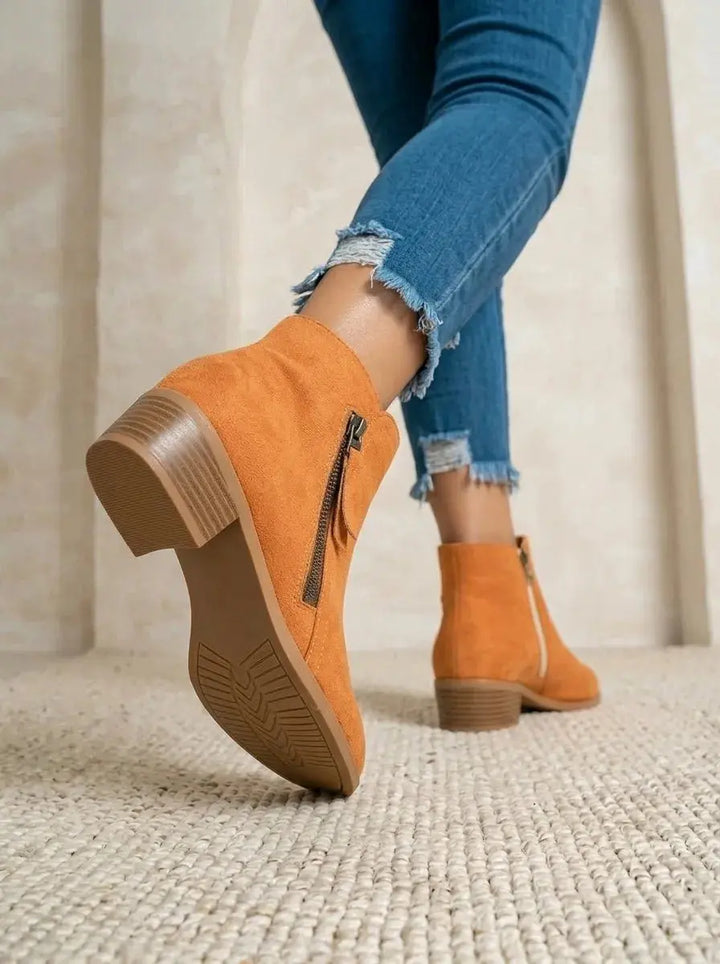Ankle Boots Women Low Block Heel Side Zip – Casual