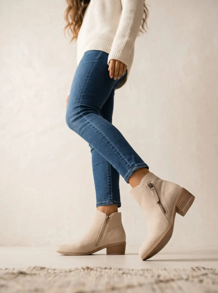 Ankle Boots Women Low Block Heel Side Zip – Casual