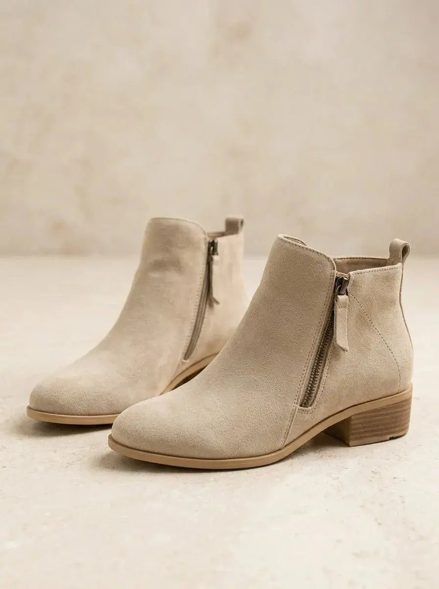 Ankle Boots Women Low Block Heel Side Zip – Casual
