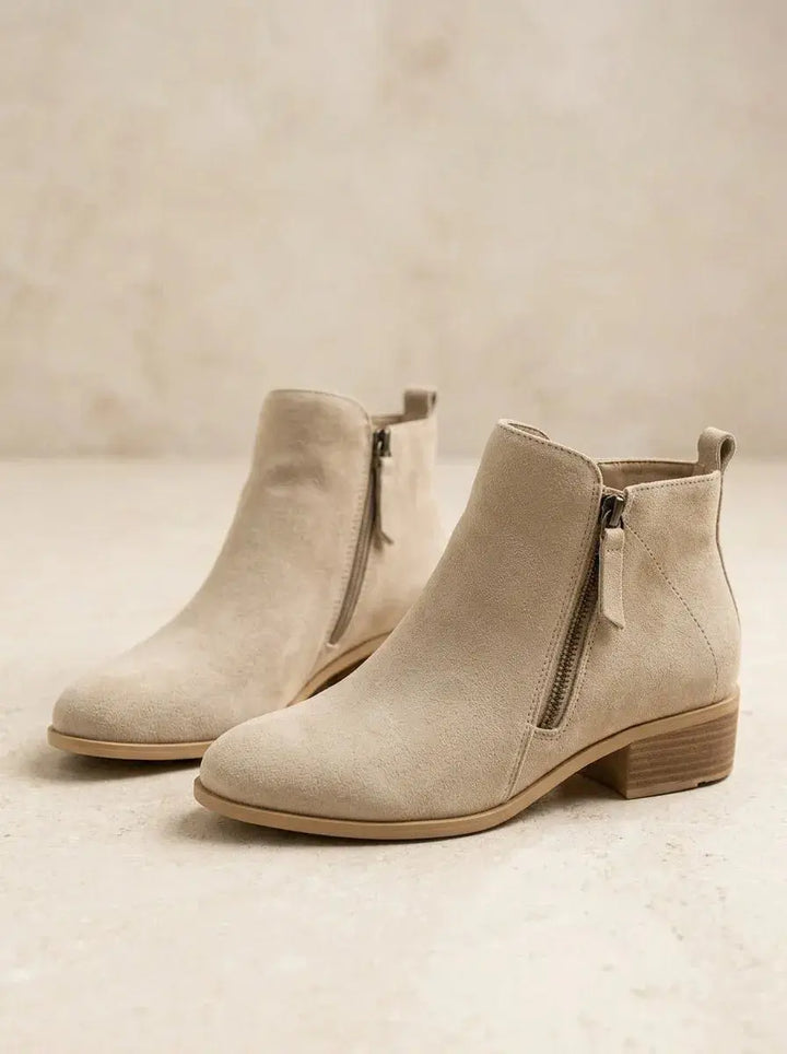 Ankle Boots Women Low Block Heel Side Zip – Casual