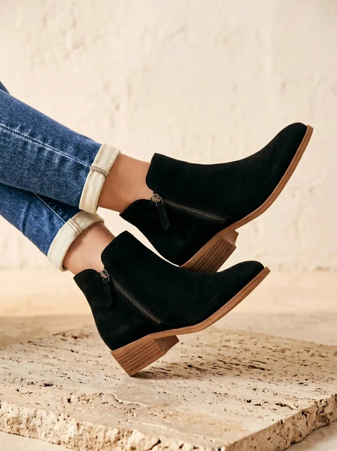 Ankle Boots Women Low Block Heel Side Zip – Casual