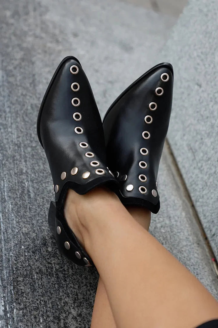 Boots Women Wide Heel Pointed Toe Studded – Casual