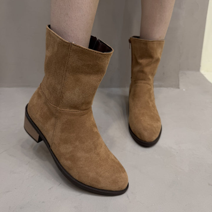 Ankle Boots Women Suede Look Mid-High Block Heel – Casual