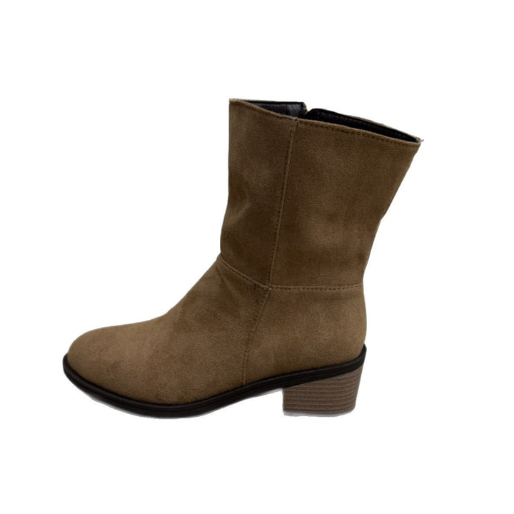 Ankle Boots Women Suede Look Mid-High Block Heel – Casual
