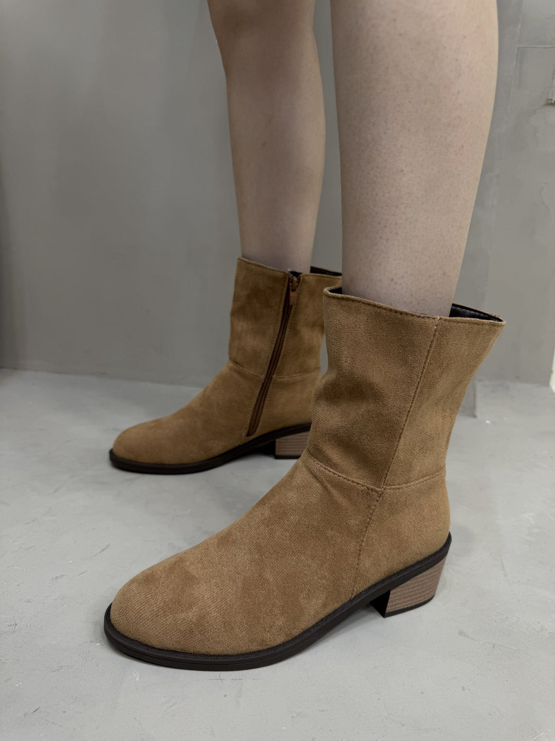 Ankle Boots Women Suede Look Mid-High Block Heel – Casual