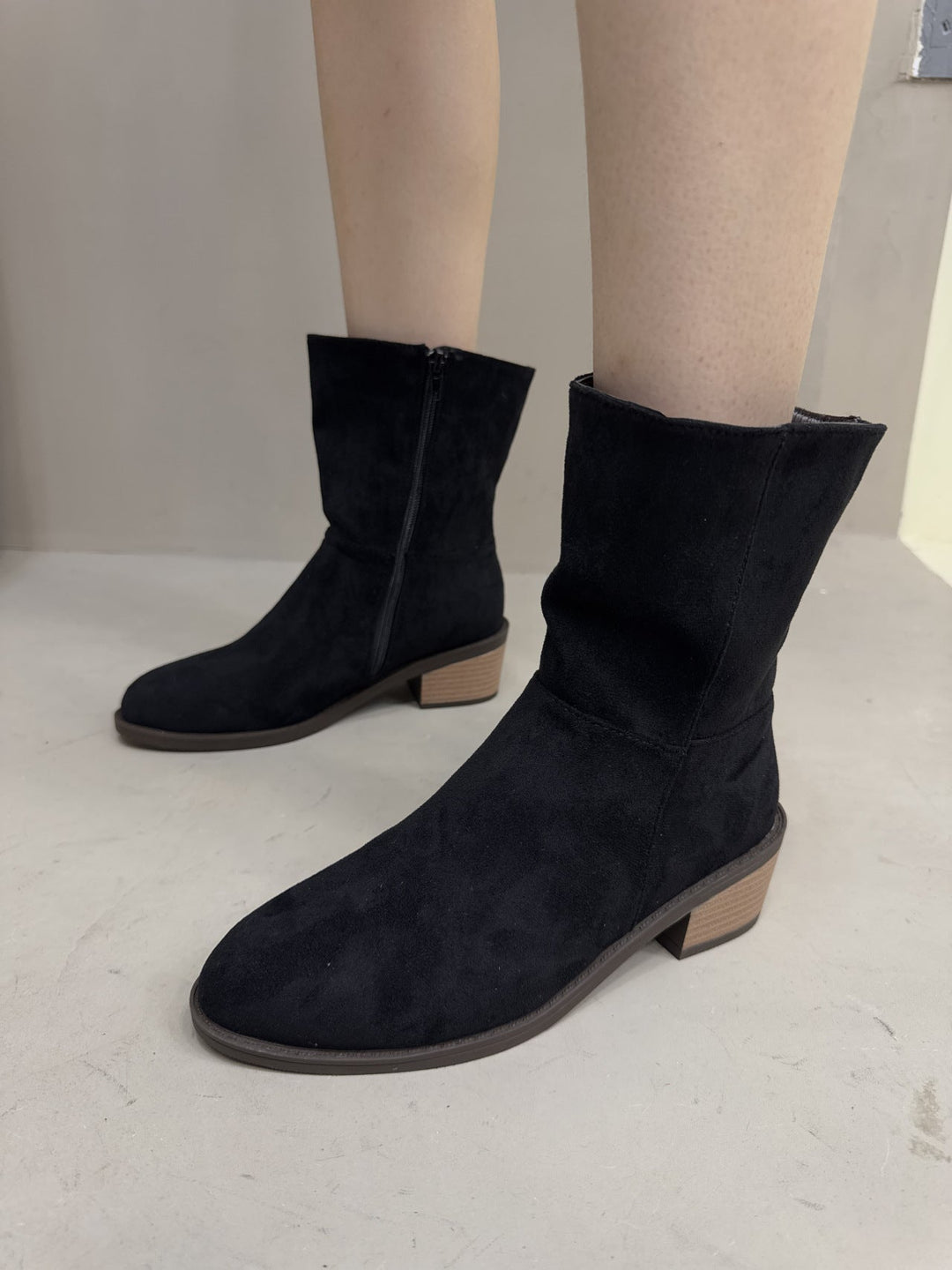 Ankle Boots Women Suede Look Mid-High Block Heel – Casual