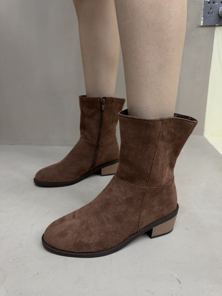 Ankle Boots Women Suede Look Mid-High Block Heel – Casual