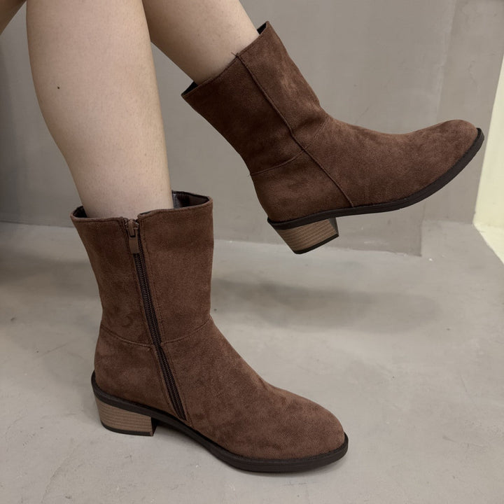 Ankle Boots Women Suede Look Mid-High Block Heel – Casual